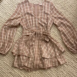L’Atiste Plaid Long Sleeve romper Belt tie small S mauve / dusty pink & white